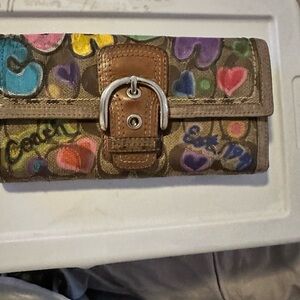 Upcycled Coach signature w/ Colorful Print Wallet with Buckle